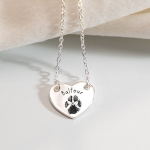 Personalized Pet Paw Print Necklace, Custom Actual Pawprint Necklace, Pet Memorial Gift, Engraved Cat/Dog Paw Heart Necklace,Valentines Gift