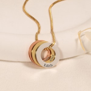 Collar con colgante de círculo grabado, collar personalizado con nombre multicircular, collar con nombre de familia para madre, collar con nombre de mamá y nombre de niño.