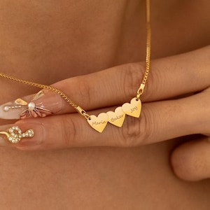 Collar con nombre de corazón personalizado, collar con nombre de corazón combinado, collar con nombre de corazón múltiple, regalo para el Día de la Madre, joyería con nombre de oro de 3 nombres