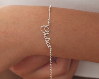 Sterling Silver Name Bracelet, Personalized Bracelet, Valentines Gift for Her, Custom Name Bracelet, Mom Birthday Gift, Minimalist Jewelry