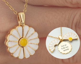 Engraved Hidden Message Daisy Necklace, Personalized Daisy Necklace, Necklaces for Women, Birthday Gift, Valentines Gift,Gift for Girlfriend