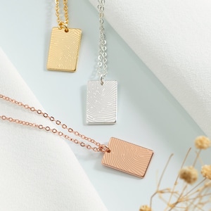 Dainty Fingerprint Tag Necklace,Fingerprint Necklace,Engraved Rectangular Pendant,Memorial Gift,Minimalist Jewelry,Personalized Gift For Mom