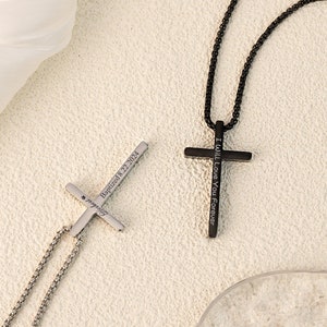 Collar de cruz personalizado, collar de cruz para hombre, colgante de cruz grabado, regalo de bautismo para niños, regalo con versículo bíblico cristiano para él