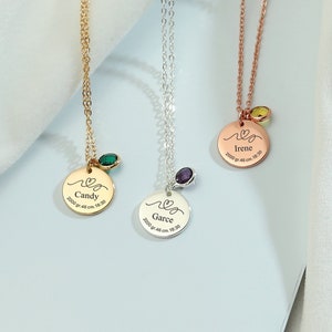 Collar personalizado con nombre de disco y fecha con piedra de nacimiento, collar para nueva mamá, joyería con fecha de nacimiento del bebé, regalo del día de la madre, regalo para nueva mamá, regalo de cumpleaños