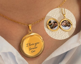 Aangepaste medaillon HALSKETTING met foto, gegraveerde cirkel medaillon sieraden voor haar, verjaardagscadeau, herdenkingssieraden, Moederdagcadeau, fotoketting