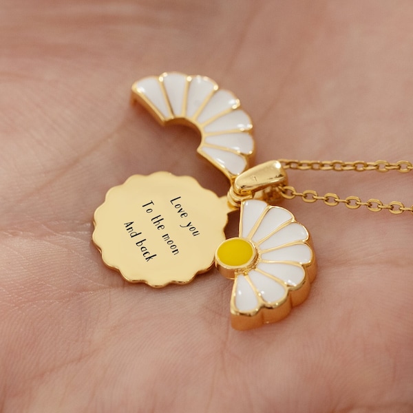 Hidden Secret Message Daisy Necklace,Custom Daisy Necklace,Engraved Necklace for Women,Birthday Gift for Her,Anniversary,Valentine's Day