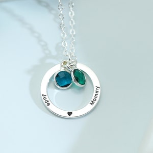 Personalized Circle Necklace, Family Eternal Ring with Birthstone, Mother's Day Gift, Eternal Ring Birthstone Necklace, Jewelry Gift for Her