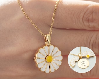 Collier marguerite personnalisé, collier de message caché gravé, colliers pour femmes, cadeau d'anniversaire cadeau de Saint-Valentin, cadeau pour femme petite amie