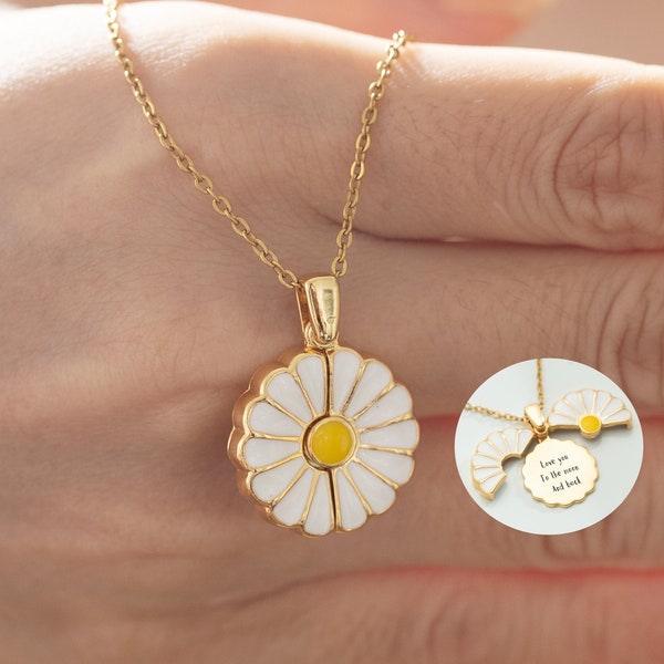 Personalized Daisy Necklace, Engraved Hidden Message Necklace, Necklaces for Women, Birthday Gift Valentines Gift, Gift for Wife Girlfriend