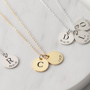 Multi Initial Disc Necklace,Engraved Date Necklace,Family Necklace,Initial Necklace,Charm Jewellery,Christmas Gift for Mom,Birthday Gift