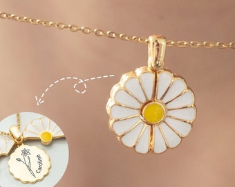 Custom Hidden Message Daisy Necklace,Personalized Birth Flower Necklace with Name,Christmas Gift for Her,Necklaces for Women,Birthday Gift