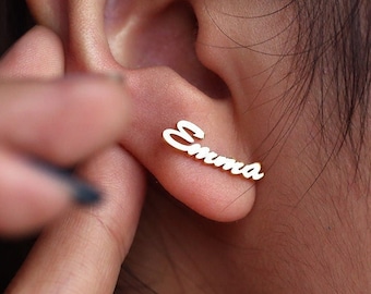 Sterling Silver Name Earrings, Custom Name Earrings, Minimalist Earrings, Personalized Stud Earrings,Birthday Gift for Her,Mother&#39;s Day Gift