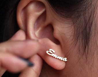 Custom Name Earrings, Personalized Stud Earrings, Silver Earrings, Minimalist Name Earrings, Mother&#39;s Day Gift, Birthday Gift for Her