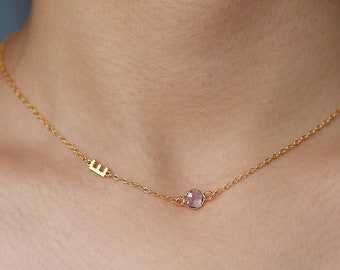 Birthstone Initial Necklace,Initial Necklace,Birthstone Letter Necklace,Birthday Gift,Birthstone Necklace,Handmade Jewlery, Mothers Day Gift