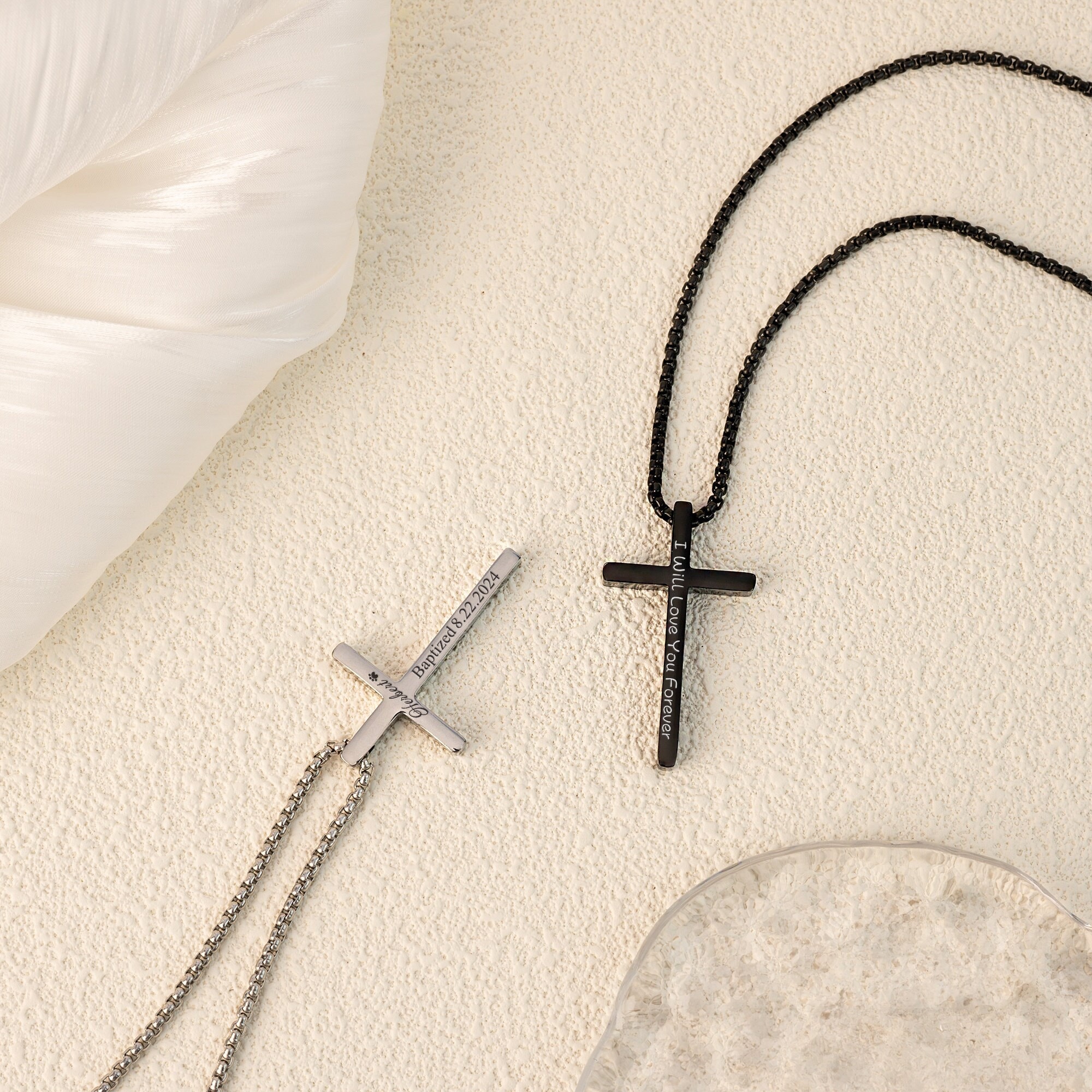 Engraved cross necklace mens discount