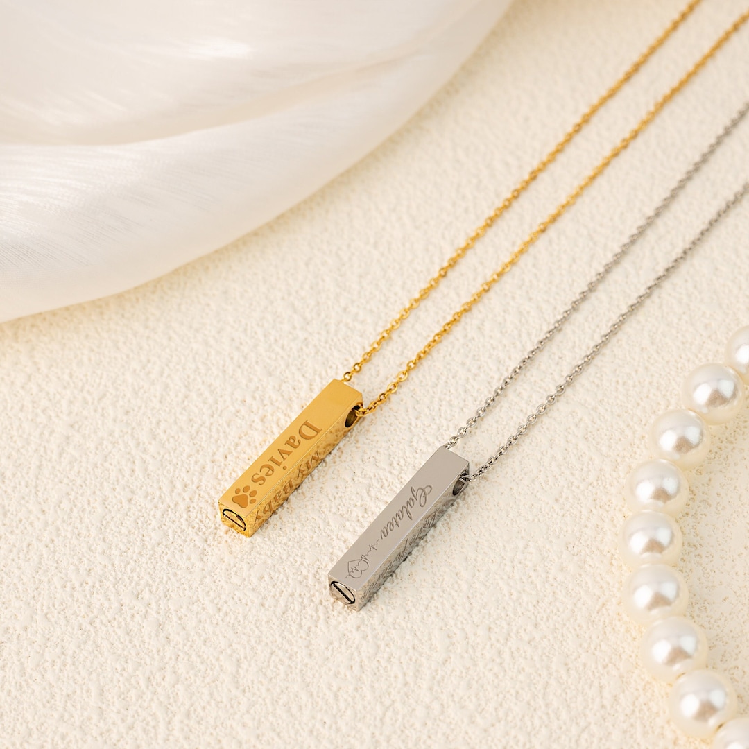 Urn Necklace for Ashes Human or Pet, Personalized 3D Vertical Bar Urn ...