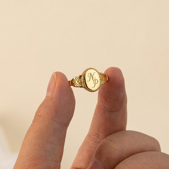 Initial Signet Ring, Personalised Signet Ring with 2 Letters, Initials Ring for Women, Gift for Her Mother, Gold Plated Ring, Birthday Gift