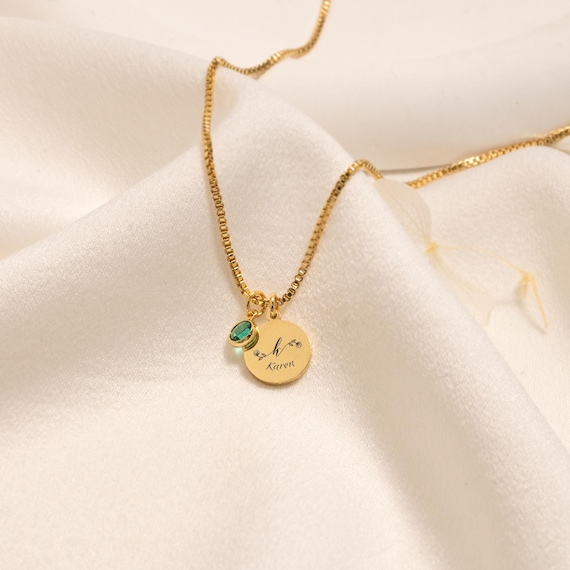 Collana con lettera scritta, iniziale personalizzata in oro 14k, pietra portafortuna Swarovski, lettera monogramma Damigelle A B C D E F H K L N P R S - Italia