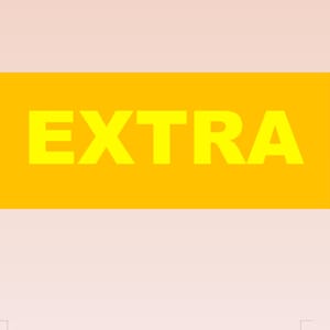Könnte beinhalten: Ein gelbes Rechteck mit dem Wort "EXTRA" in fetten, gelben Buchstaben.