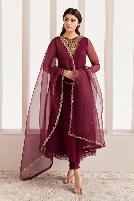 BAROQUE EMBROIDERED CHIFFON Pakistani Original Brand Dress With Tag Etsy