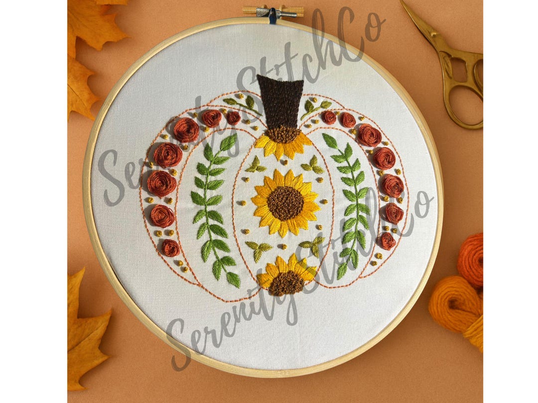 Pumpkin Hand Embroidery Pattern PDF - Beginner Friendly Fall Hoop Art ...