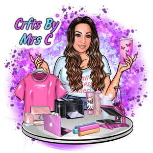 Logotipo de negócios Retrato, Avatar, Logotipo Cricut Crafter, Logotipo de desenho animado, Retrato personalizado, Logotipo de beleza, Logotipo de boutique, Logotipo de camisa