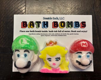 Mushroom Kingdom Character Bath Bombs, Moisturizing Sunflower Oil, Kaolin Clay Soak