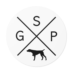 GSP Sticker | Round waterproof | Cross and Silhouette | Transparent or White Background | German Shorthaired Pointer