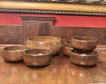 Zestaw 6 misek do sałatki z drewna Hellerware w stylu mid-century, duża miska do serwowania