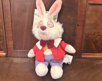 Vintage Disney Store Alice i Underlandet Vit Kanin Säckväska Plysch NWT