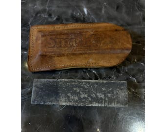Smith's 4" Knife Sharpening Stone with Leather Sheath Vintage