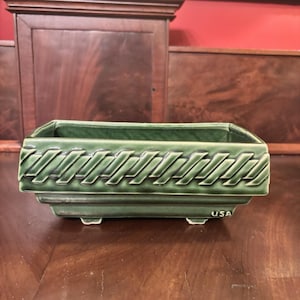 Vintage USA Green Rectangular Planter MCM Art Pottery Ceramic Window Box 9.25"
