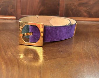 Vintage Doncaster Suede Leather Belt Colorblock Purple Pink Gold Buckle Sz S