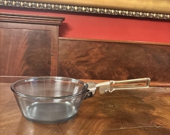 Vintage Pyrex Flameware 832-B Blue Glass Saucepan Pot Removable Handle 1940s
