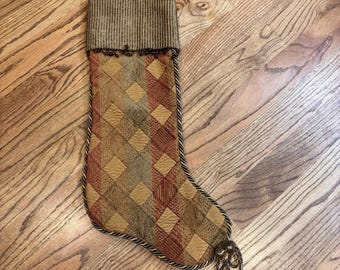 Villa Bacci Weihnachtsstrumpf 24 "Braun Gold Samt Quilted Diamond Beaded