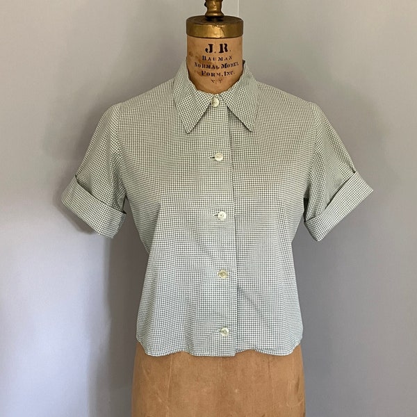 Vintage Button Up Check Shirt / Boxy Crop Shirt