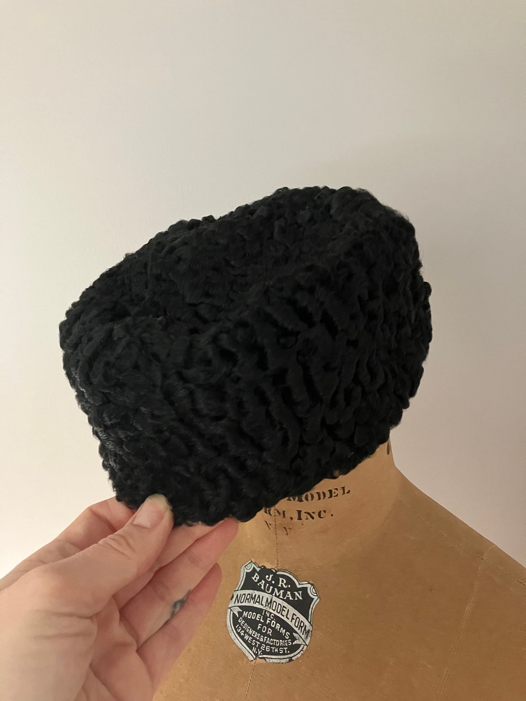 Vintage 1950's Persian Lamb Pillbox Hat, Fully Lined With Grosgrain