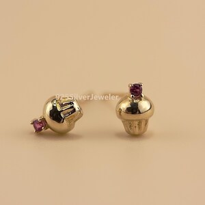 9k Gold Tiny Cupcake Stud Earrings