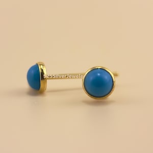 18k Gold Turquoise Bezel Stud Earrings