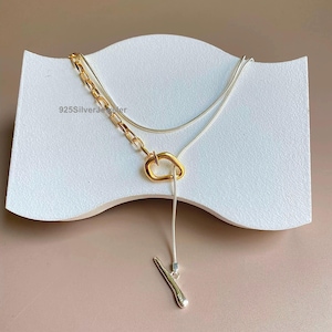 Bold double layer long necklace 85cm, 925 Sterling Silver & 18k Gold Vermeil