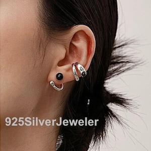 925 Silver Natural Black Onyx Earrings/ Minimalist Natural Crystal Earrings