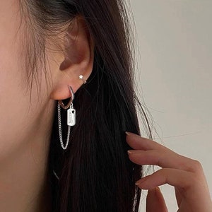 Punk Chain Hoop Earrings 925 Sterling Silver - Dream