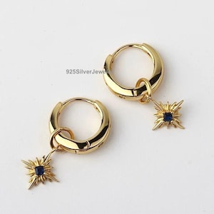 Star Hoop Earrings 925 Sterling Silver, 18k Gold Vermeil