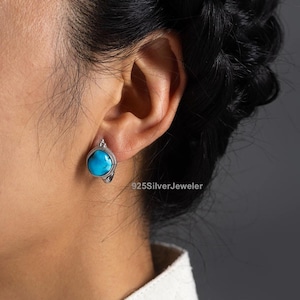 Natural Turquoise Earrings 925 Sterling Silver, Turquoise Hoop Earrings