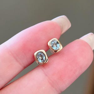 18k Solid Gold Natural Aquamarine Stud Earrings