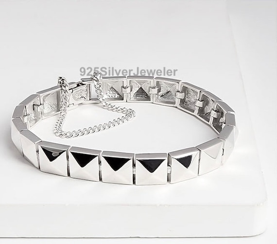 925 Sterling Silver Pyramid Stud Bracelet Stackable/ Spike