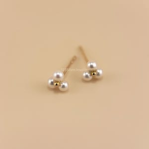 9k Gold Trio Freshwater Pearl Tiny Stud Earrings
