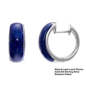 Natural Crystal Earrings Lapis Lazuli/ 925 Sterling Silver Rhodium Plated/ Hoop Earrings/ Aesthetic Jewelry/ Gift