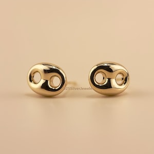 18k Solid Gold Mariner Stud Earrings, Puff Earrings