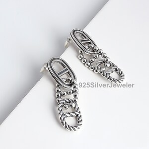 925 Sterling Silver Mariner Chain Earrings/ Silver Dangle Chain Earrings